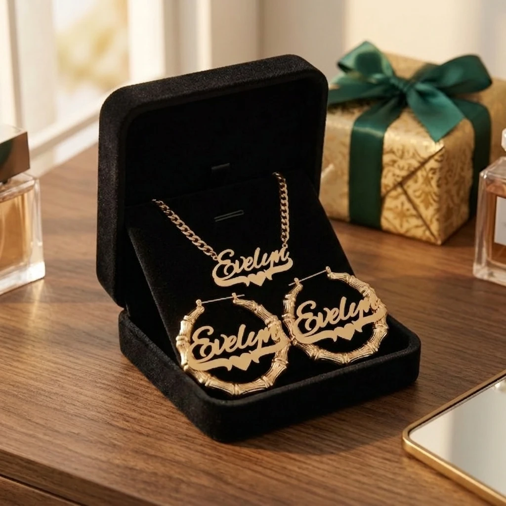 Custom Name Necklace Stainless Steel - Zestaw biżuterii z własnym imieniem, naszyjnik