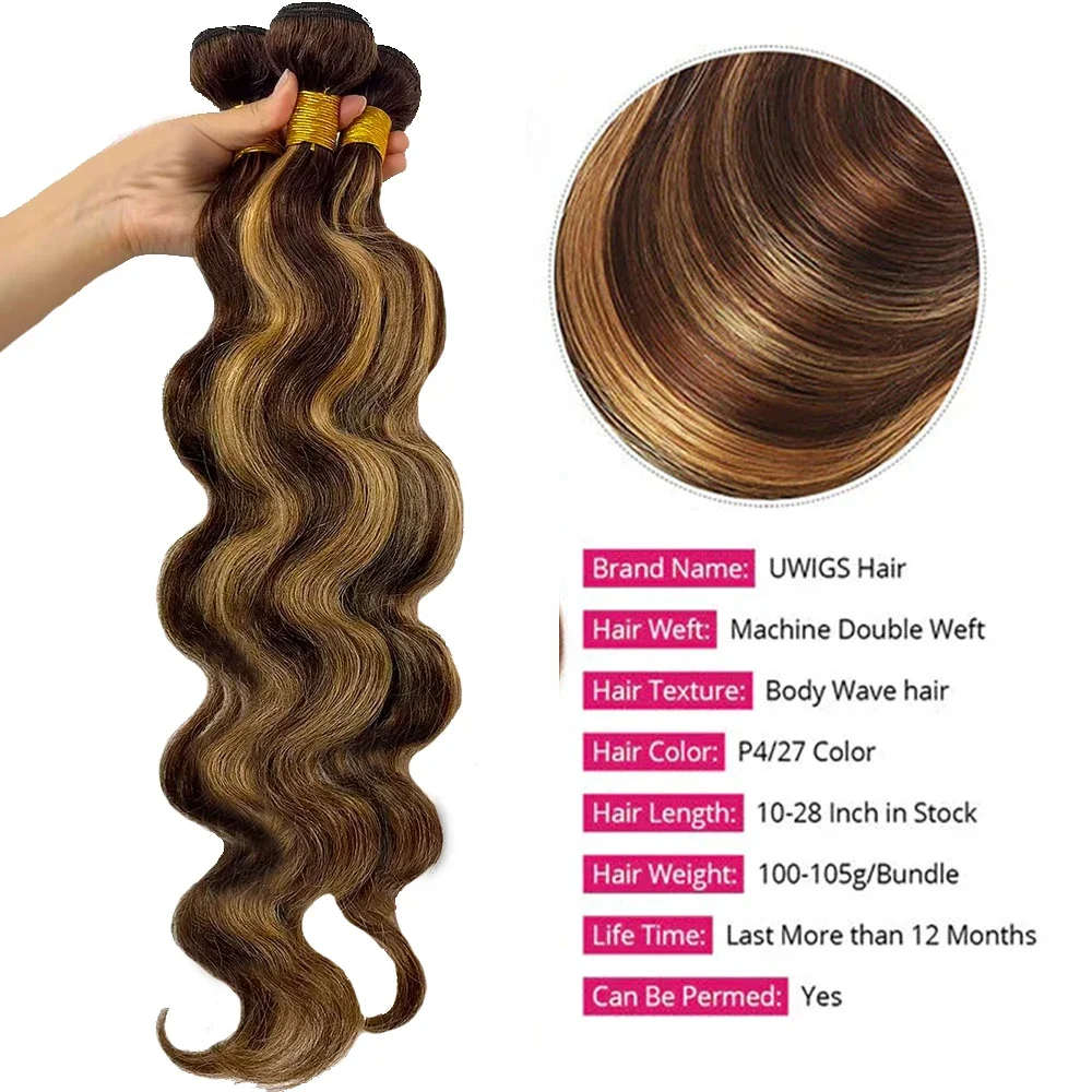 36 38 Inch Highlight Body Wave Bundles 100% Human Hair Unprocessed Brazilian Virgin 1 3 4 Pcs Raw Hair Bundles Weave Extensions image 4