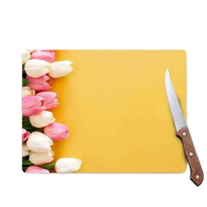 Glass Cutting Board Yellow Tulip Printed Glass Cutting Board Cutting Table Heat Resistant Antibacterial Glass Cutting Board 20X30 cm