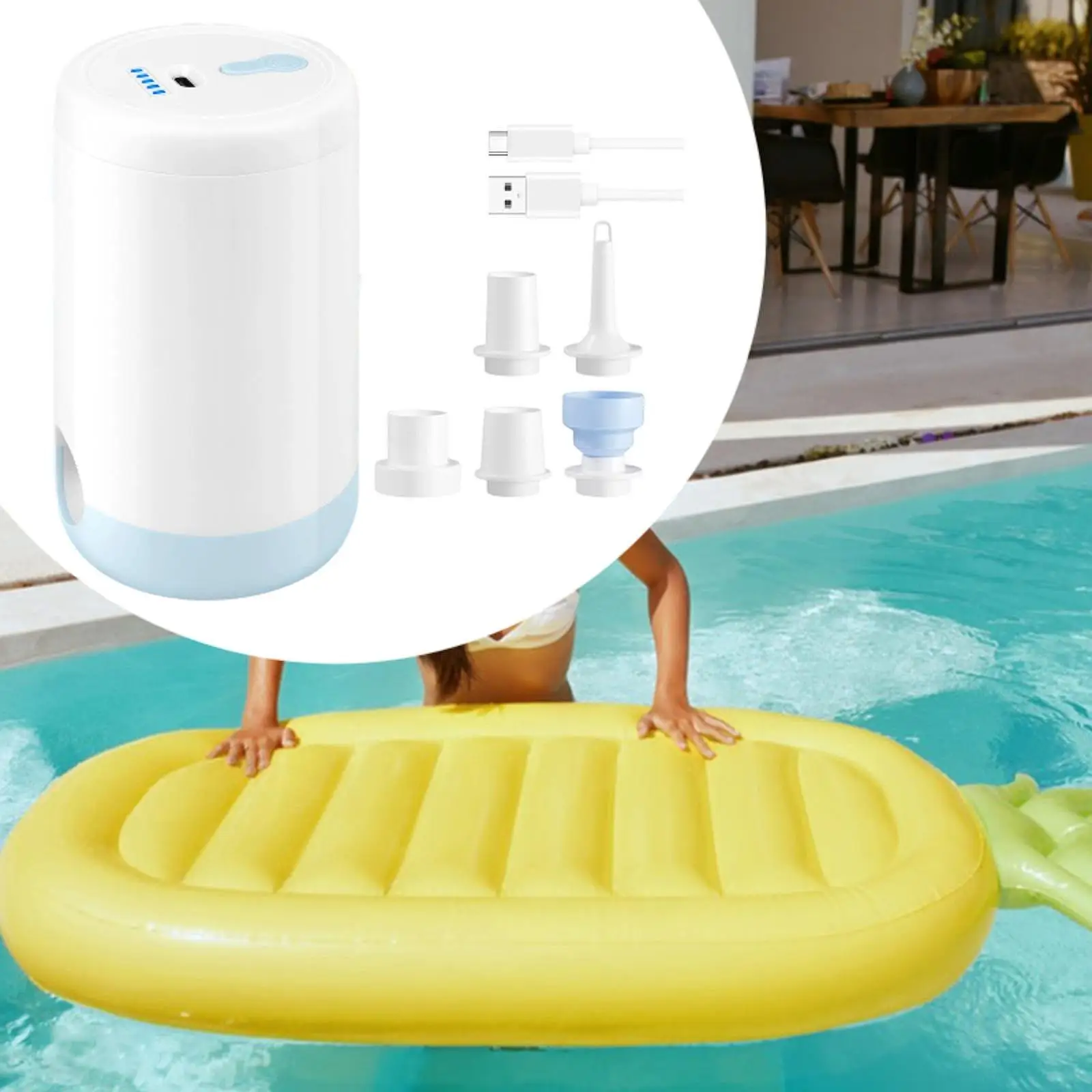 Eectric Air Pump Inflator Deflator Pump USB Rechargeable Compact Portable Air Pump for Inflatable Boat Cushions Mattresses