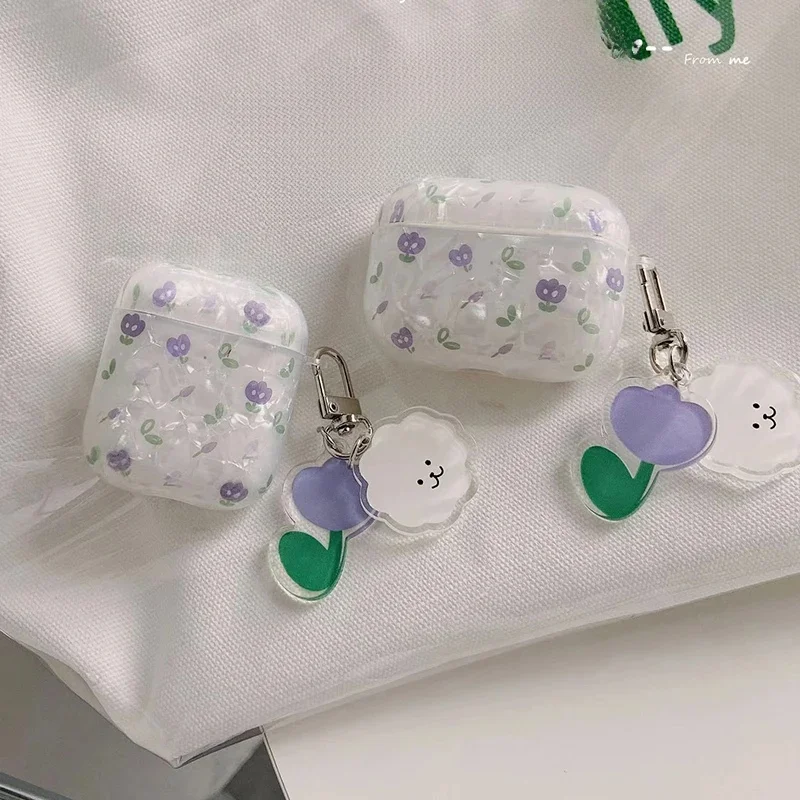 Étui Bluetooth sans fil pour AirPods1/2/4/3 AirPods pro pro2, housse pour écouteurs à motif de fleurs douces avec porte-clés tulipe d'agneau mignon