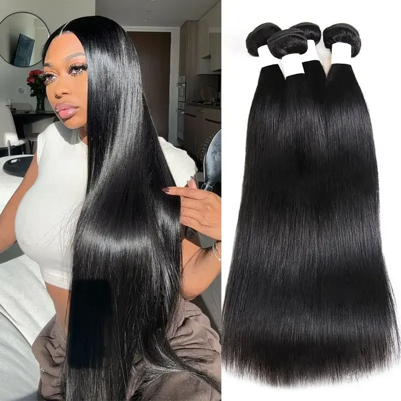 12A Straight Human Hair Bundles 30 Inch Brazilian Virgin Raw Hair Bundles Natural Black Color Remy Weave Human Hair Extensions
