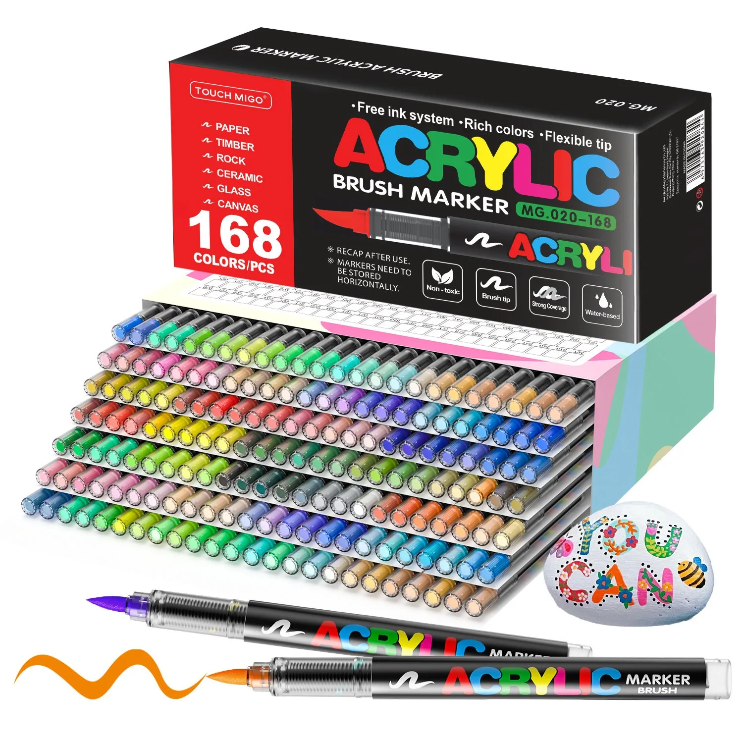 12-366 Farben Acryl-Marker-Set Permanente Marker mit Pinselspitze Acryl-Malmarker für Stein Glas Keramik Leinwand Holz