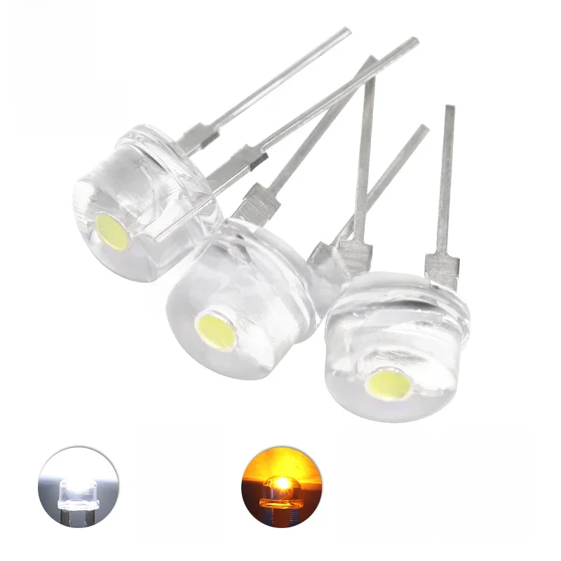 10 sztuk F8 8MM biały niebieski zielony czerwony żółty LED Super jasny słomkowy kapelusz dioda elektroluminescencyjna podświetlony biały 0.5W astygmatyzm — zdjęcie 2