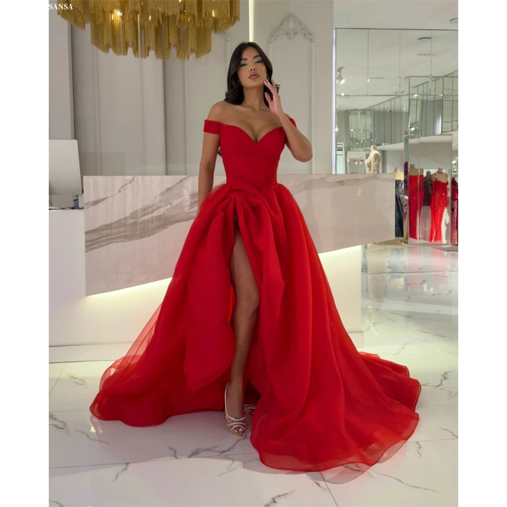 

Красное платье для выпускного вечера Sansa с открытыми плечами и разрезом по бокам, без рукавов, Vestidos De Noche, длиной до пола, торжественное вечернее платье 2025