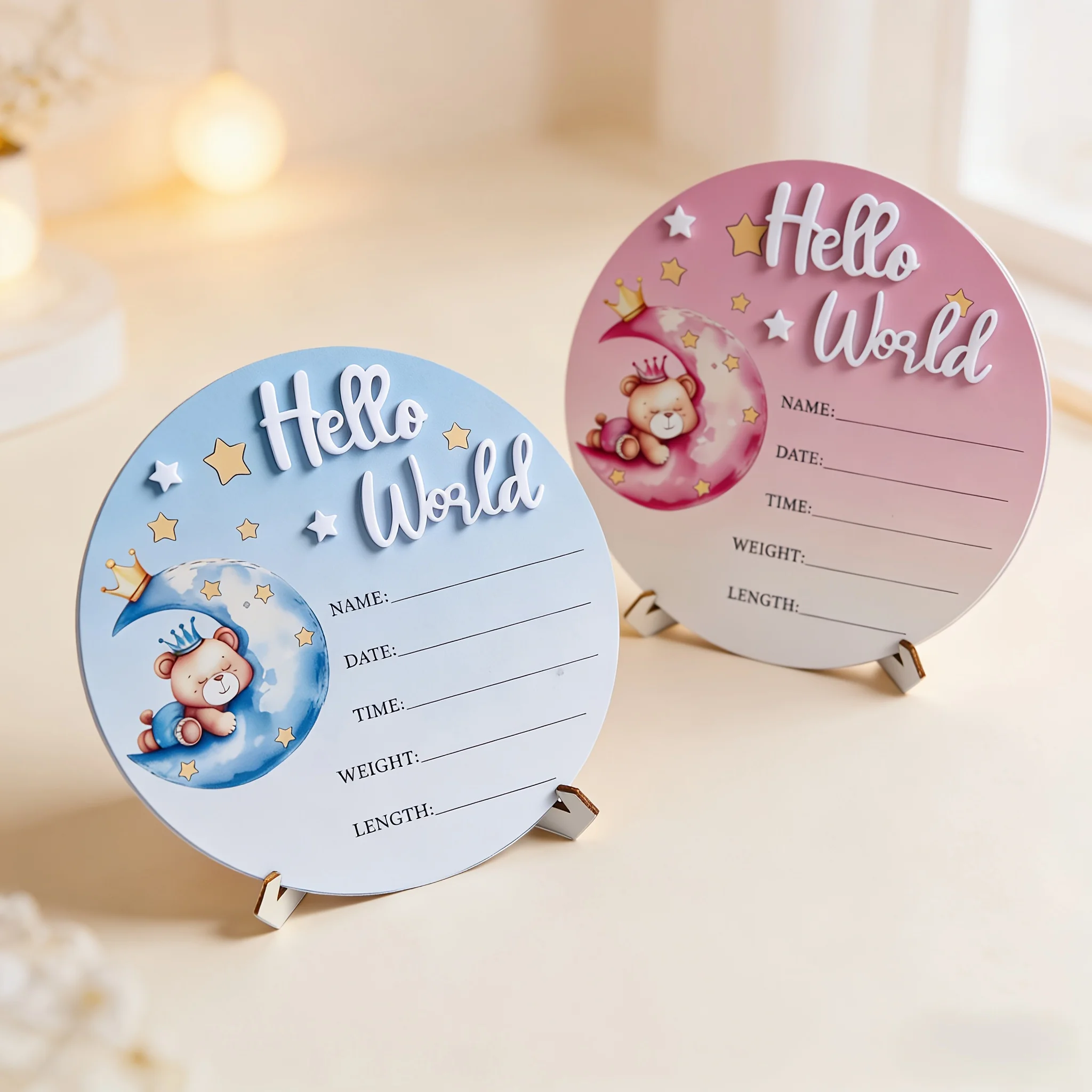 Hello World Newborn Birth Announcement Sign, Baby Photo Props, Souvenirs, Home Decoration, Newborn Gifts, Creative Handmade Wooden Sign, Baby Room Decorations, Full Month, Hundred Days, First Birthday Commemorative Photography Props