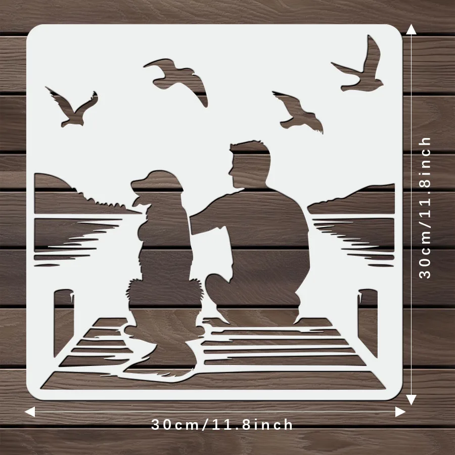 1PC 11.8inch Man and Dog Stencil Reusable Silhouette Painting Template for Wall Art Decor