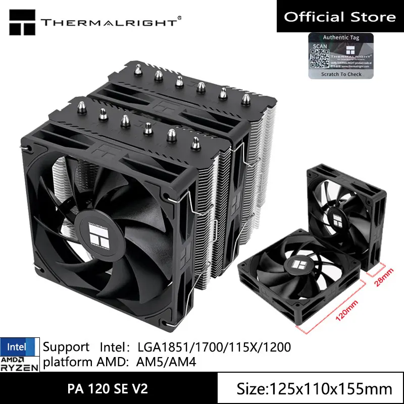 Thermalright Peerless Assassin 120 SE V2 Computer case air cooling radiator, with 120x120x28mm fan/Support LGA1851/1700/AM5/AM4