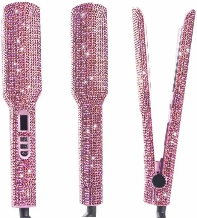 Rhinestone Flat Iron Titanium Hair Straightener Professional Crystal Bling 2 in 1 Straightening Curling For Woman Long Hair