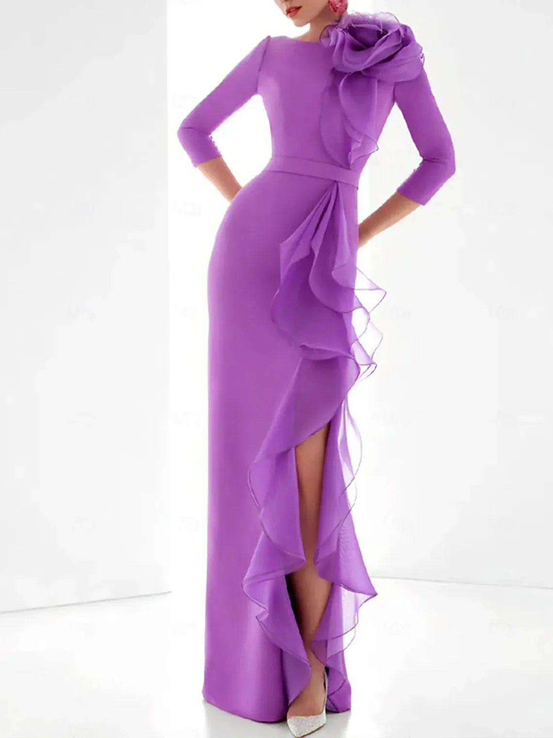 

Винтажное элегантное шифоновое коктейльное платье с рукавами 3/4, оборками длиной до пола, платья для выпускного вечера с жемчужным вырезом, 2025 бесплатно по индивидуальному заказу