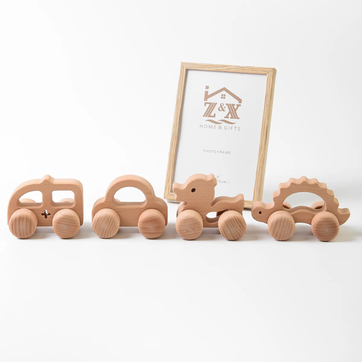 Montessori Wooden Stroller Toys, Safe And Secure Animal Shaped Toddler Stroller Toys, Natural Wooden Car Toys , Inertia Hand Pus