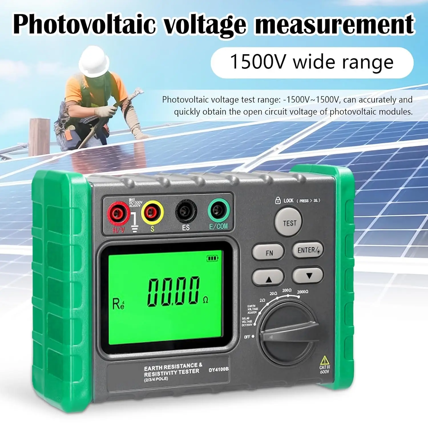 Megóhmetro digital de resistencia a tierra, megóhmetro duradero portátil de 0-2000 ohmios para pruebas profesionales