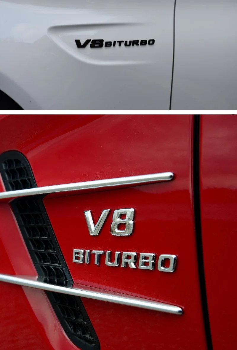 Auto Kotflügel Emblem Abzeichen V8 BITURBO 4MATIC + Für Mercedes Benz AMG W117 W212 W213 W202 W211 W176 W210 W204 W205 GLA GLC CLS Zugang – Detail 3