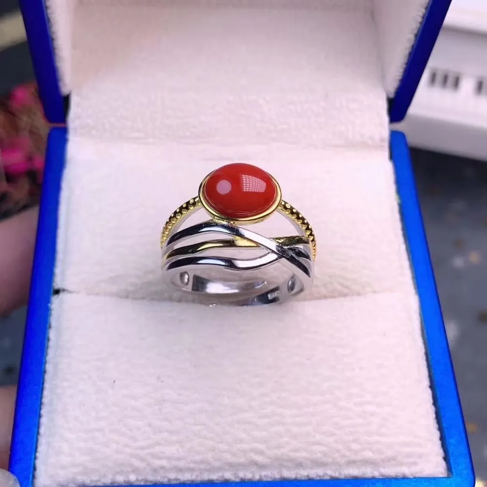 

KJJEAXCMY Boutique Jewelry 925 Sterling Silver Electroplated 18K gold Inlaid Natural Gems Red Coral Female Ring Party Gift