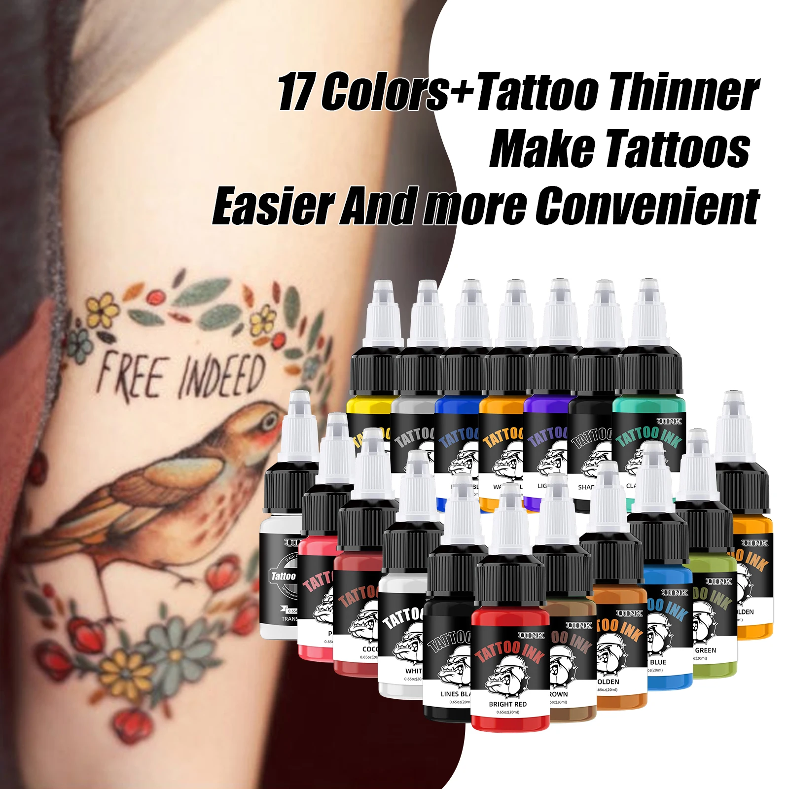 Uink 18 stücke Tattoo Tinte Set 20ml (0,65 Unzen) Tattoo Pigment einfach zu färben lang anhaltende Body Art mehrfarbige Tattoo Tinte Kit