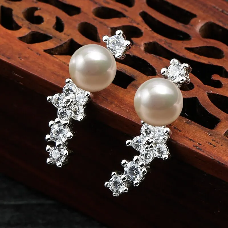 MADALENA SARARA 925 Sterling Silver 7-8mm Freshwater Pearl Small Plum Flower Women Stud Earrings