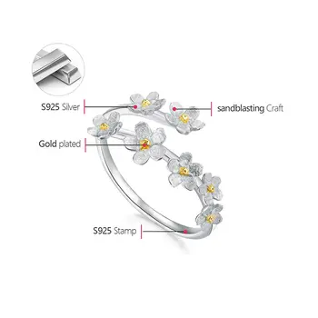 蓮花趣味精緻勿忘我花朵可調節戒指,女士925純銀訂婚精美珠寶,女士禮物 12 最佳銷售 蓮花樂趣 - №10