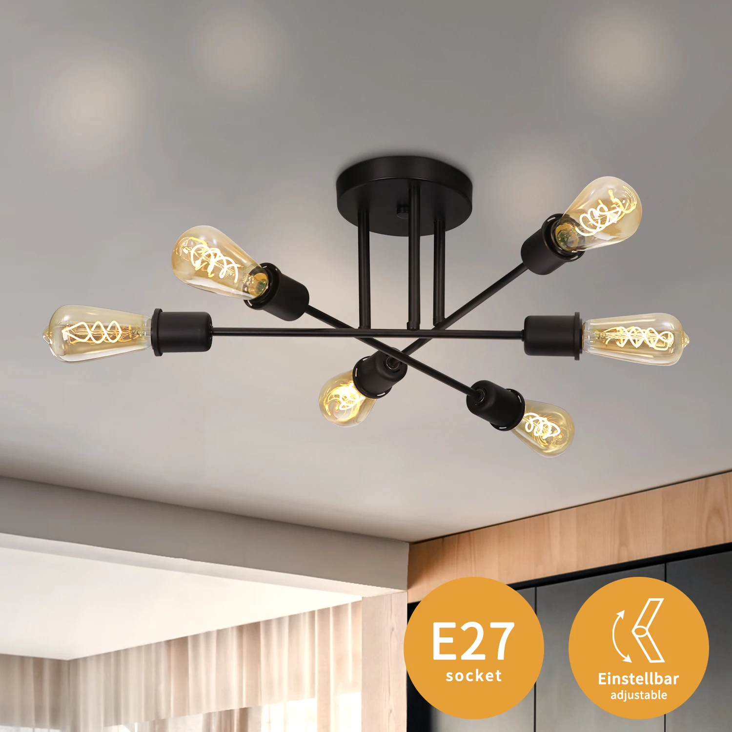 6-Flammige Industrie Retro E27 Deckenspot Schwarz/Weiß/Gold Metall Deckenleuchte Flur Küche Schlafzimmer Ohne Leuchtmittel Max 25W Vorkabeliert Einfach Montage für Bar Cafe Galerie