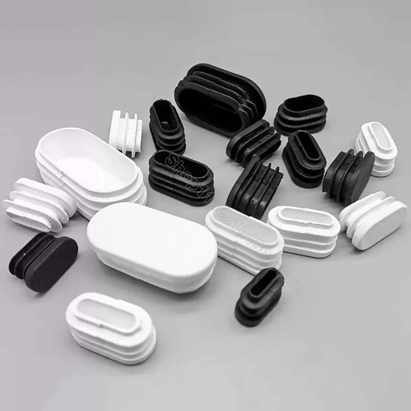 Oval Oblong Rectangle Plastic Blanking End Caps Tube Pipe Inserts Plugs Bungs Stopper For Table Feet Chair Leg Black/White/Grey