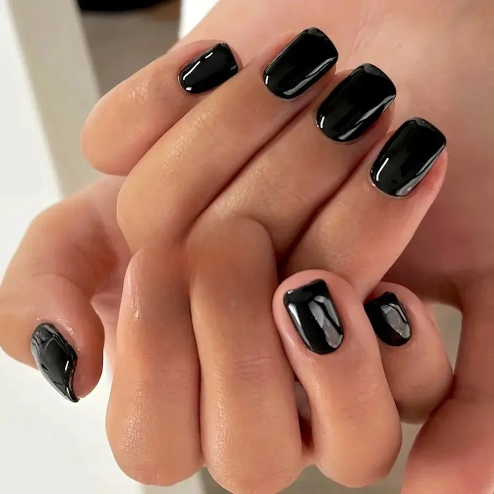 ARTAUG 24 pièces presse moyenne sur les ongles carré noir haute Saturation ongles breloques presse sur ongles couverture faux ongles ensemble