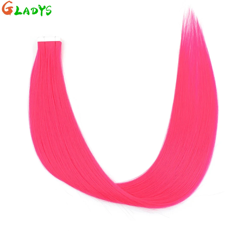 ผมต่อแบบเทป Gladys สีชมพูสังเคราะห์ตรง 50 กรัม/แพ็ค ใยทนความร้อนสูง เทปกาวสองด้าน