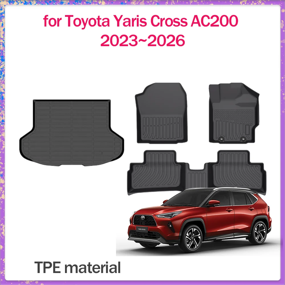 

Car Floor Mat for Toyota Yaris Cross AC200 2023~2026 TPE Foot Interior Liner Waterproof Trunk Pad Carpet Custom Rug Accessories