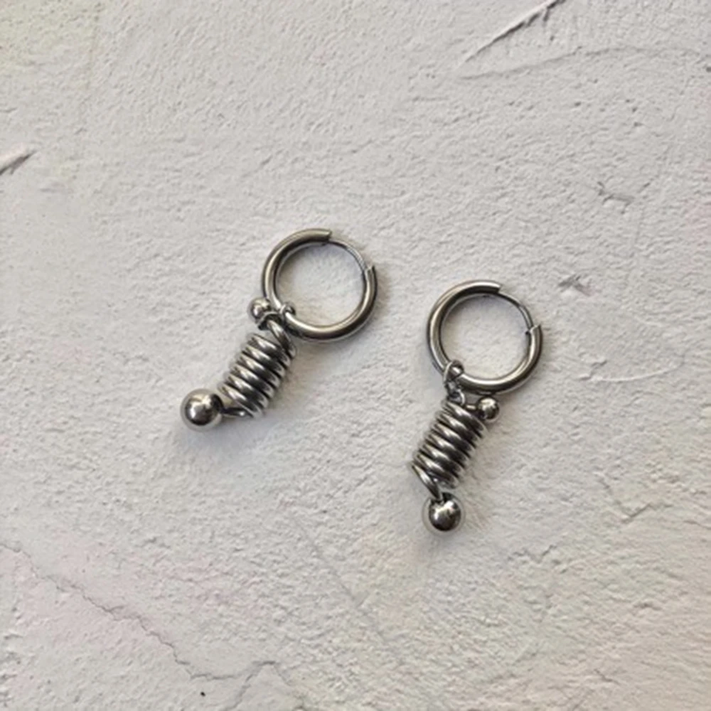 Punk Stainless Steel Spring Drop Hoop Earrings for Women Men Y2K Helix Spiral Dangle Earrings Grunge Gothic Fashion Jewelry