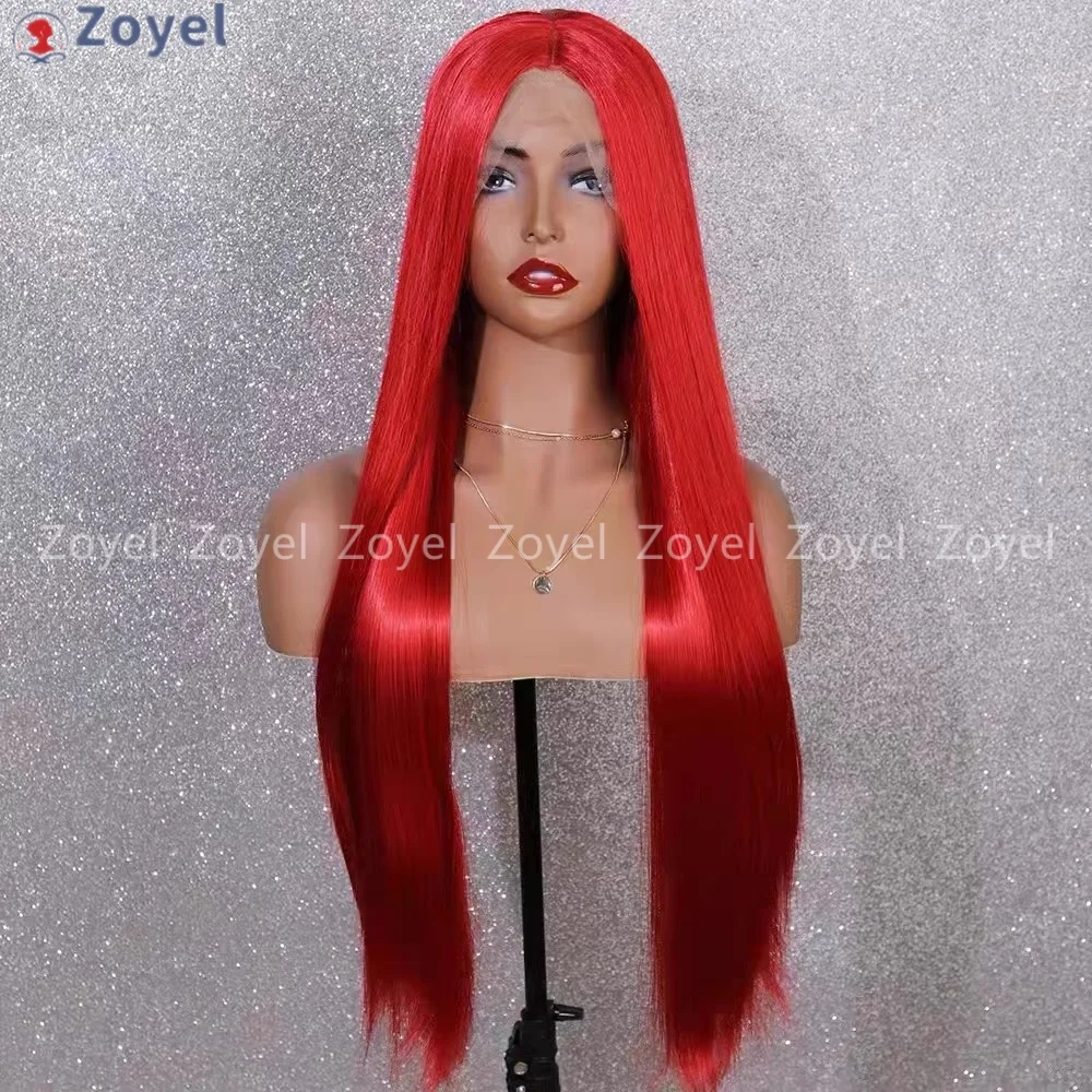 

Красный синтетический парик с кружевной передней частью, длинный, прямой, 13×4, без клея, термостойкий, для повседневной носки женщинами