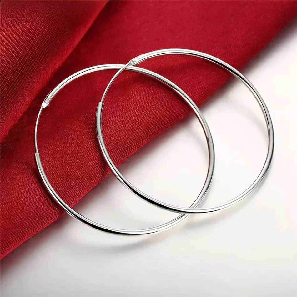 ALIZERO 925 srebro kolczyki koła dla kobiet 50mm 60mm okrągłe koło pętla proste kobieta srebrne kolczyki koła — zdjęcie 2