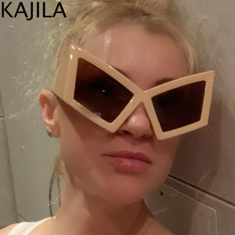 Gafas de sol de ojo de gato para mujer, lentes de sol de gran tamaño, Marco grande, marca de lujo, escudo, Punk, a prueba de viento, UV400, 2024