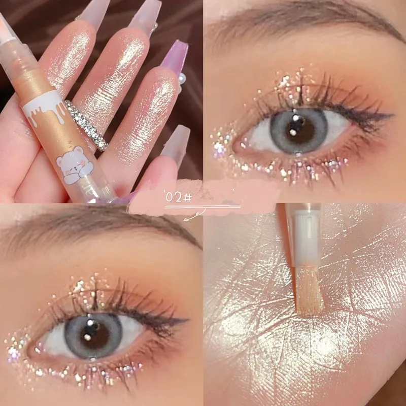 Glitter Liquid Highlighter Pencil Shimmer Waterproof Liquid Champagne Eyeshadow sdraiato baco da seta duraturo lucido orso coreano trucco