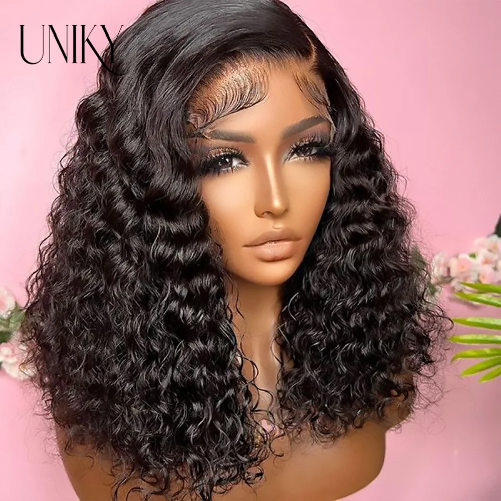 180% Density Deep Wave Bob Wig Human Hair Wig 100% Human Hair Pre Plucked Deep Curly 13x1 Lace Front Wig Short Bob Wig for Women