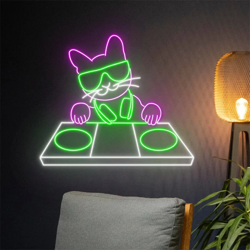 

Cat DJ Neon Sign, DJ Cat Led Sign, Cat Playing Music Neon Light, Pet Led Light, Nursery Room Wall Art Decor, Special Gift