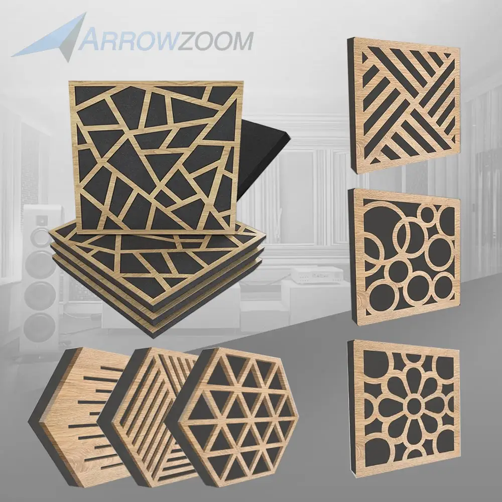 Arrowzoom Diffuse PRO Square & Hexagon Felt Wooden Panel Sound Acoustic Diffuser Noise Absorption Audio Diffusor Panels