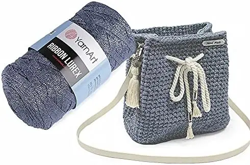 YarnArt Ribbon Lurex Cotton Hand Knitting Yarn - Basket - Mat - Cover - Cushion Cover - Bag - 110 meters (250gr)-