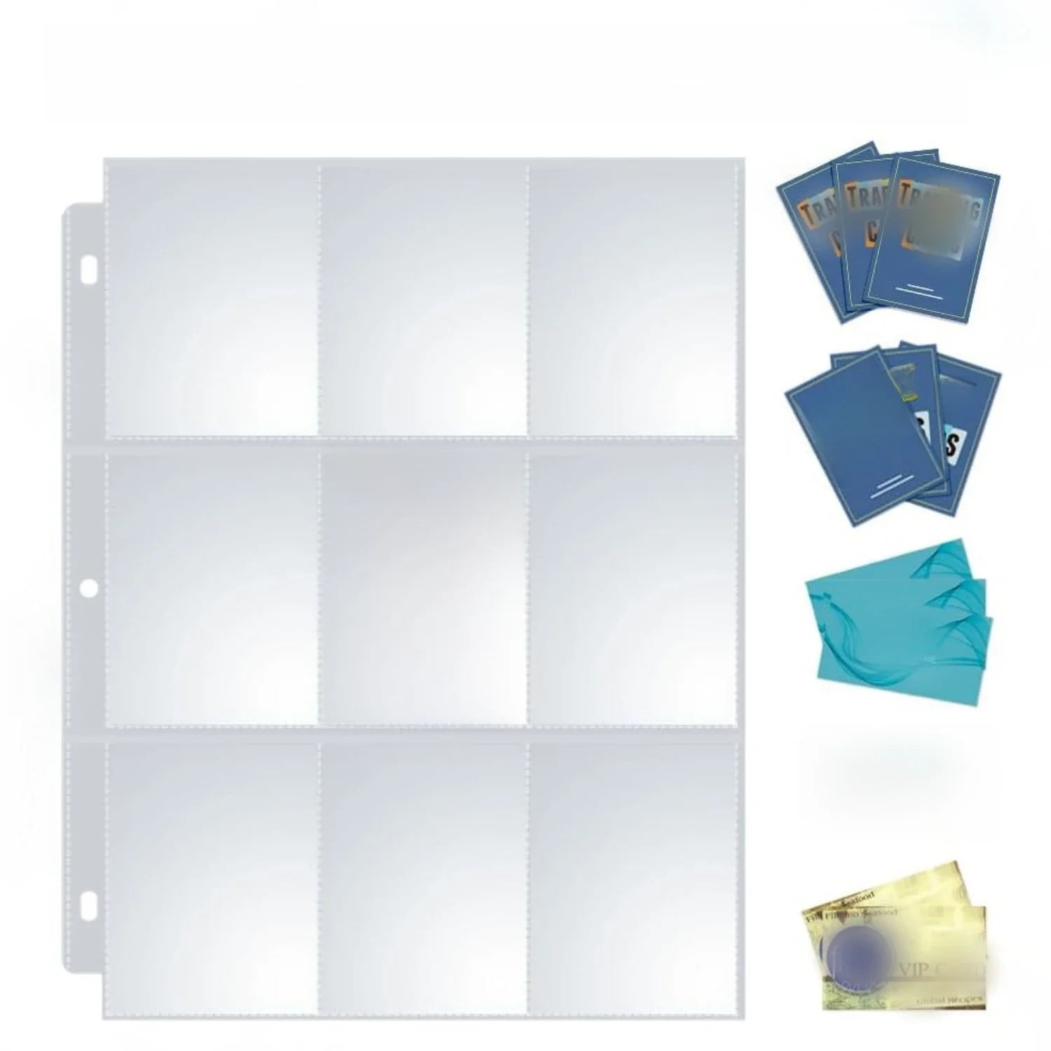Organisateur de cartes à 3 trous, 50 pièces, classeur, manchon pour cartes à collectionner, transparent, Double face, 4/9 grilles, protecteur de poche pour cartes de jeu