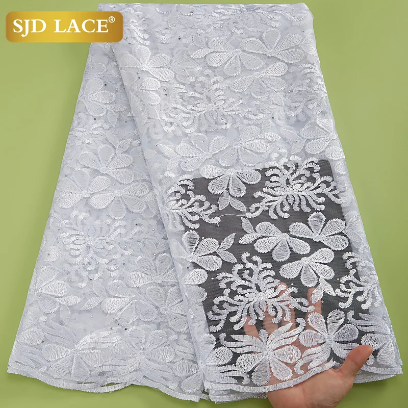 SJD LACE African Laces Fabric 2025 High Quality Nigerian Embroidered Bridal Lace Fabric with Bead For Wedding Dress Sewing A2940