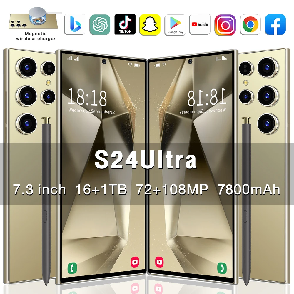 

2025 New Global Version S24 Ultra 5G Smart Original Phone 7.3 Inch HD Screen 7800mAh 108MP Camera Android Dual SIM Unlock Phone