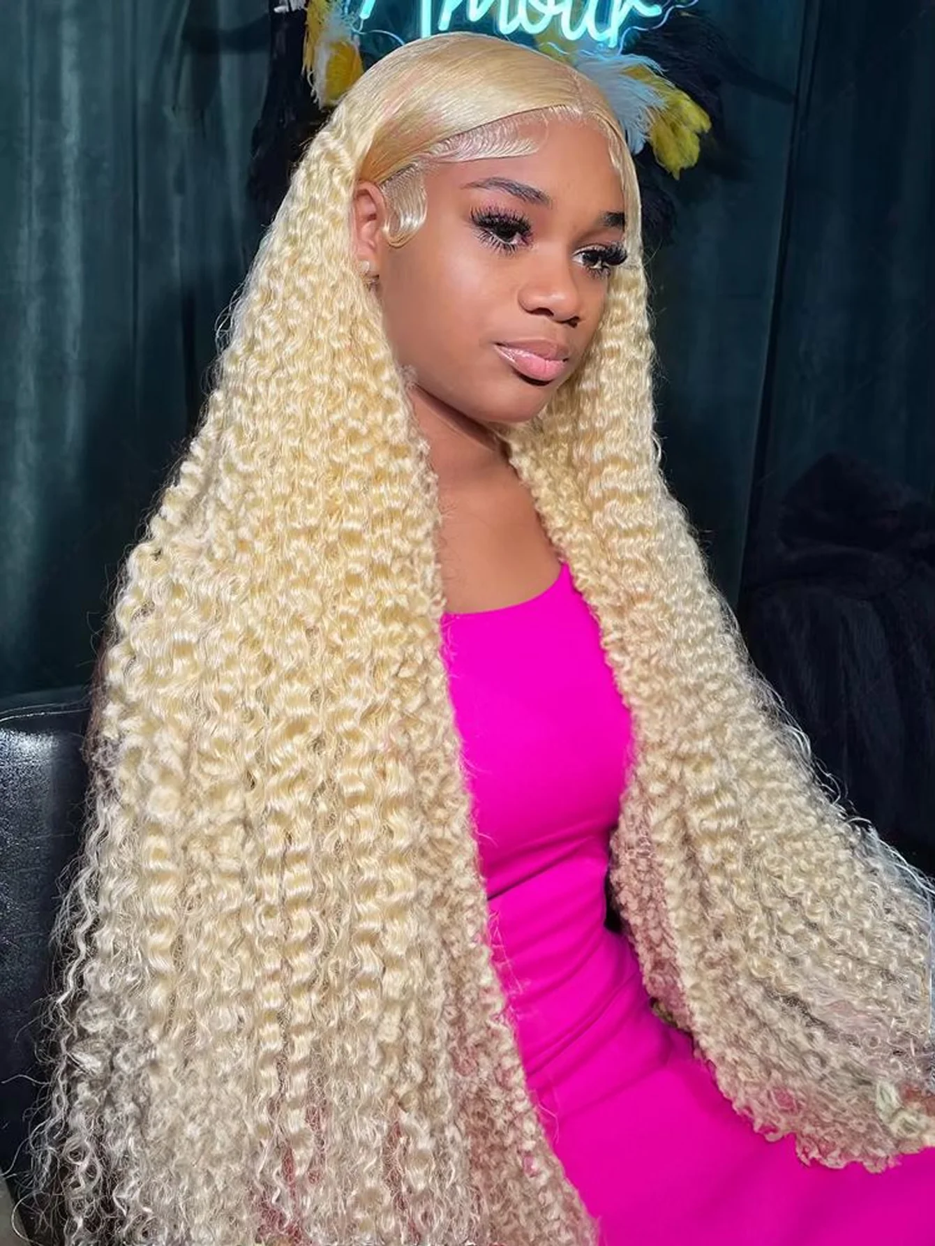 Wig Rambut Asli Brasil 200% Density 613 Honey Blonde Deep Wave 13x4 HD Lace Frontal Wig, Wig Keriting Berwarna dengan Lace Front untuk Wanita