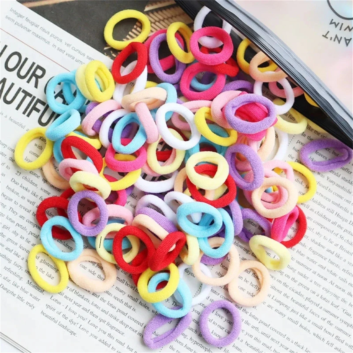 500/200/100PCS Colorful Basic Nylon Ealstic Hair Ties for Girls Ponytail Hold Scrunchie Rubber Band Kid Fashion Hair Accessories