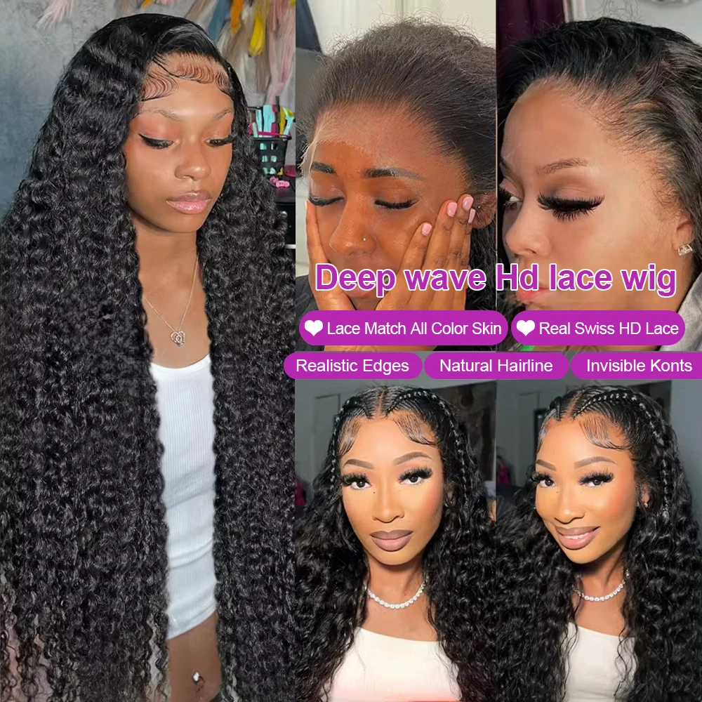 40Inch Deep Wave Frontal Wig Transparent 13x4 13x6 HD Lace Frontal Human Hair Wigs Curly Human Hair Lace Frontal Wigs For Women