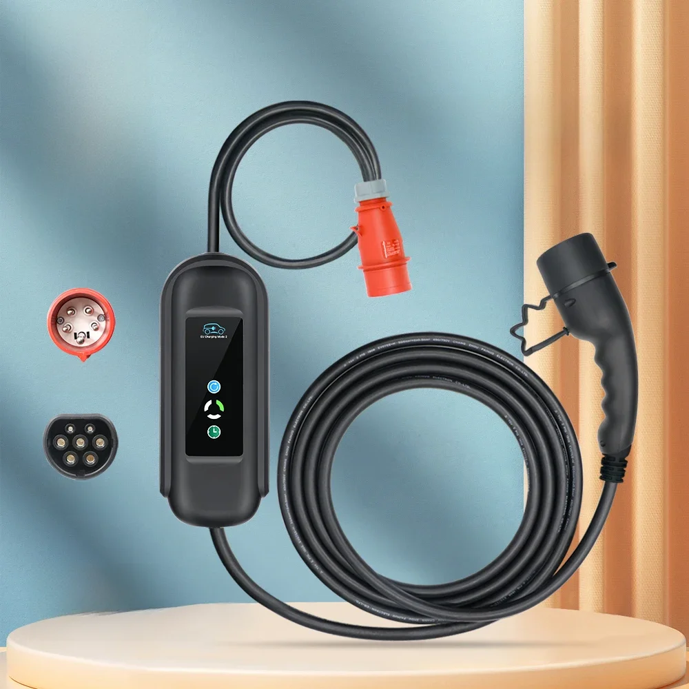 Tragbares 11KW 16A EV Tragbares Ladegerät Typ2 IEC62196-2 EVSE Ladebox Elektrofahrzeug PHEV Autos Ladegerät CEE-Stecker 5M Kabel