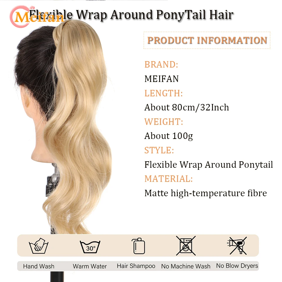 MEIFAN 32Inch Synthetic Flexible Wrap Around Ponytail Long Curly Layered Natural Fake Ponytail Hairpiece Extensions for Women