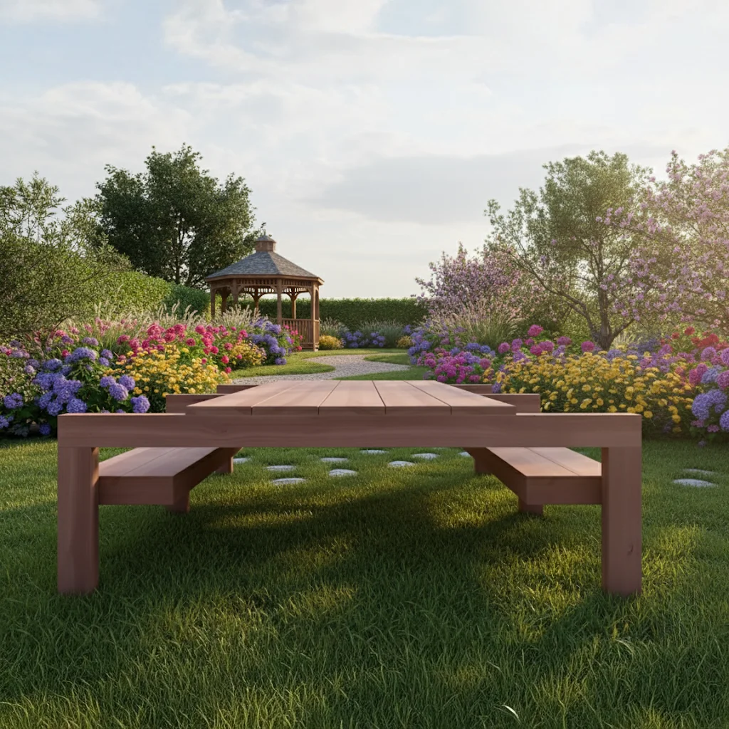 Outdoor Table with Benches Printed Plans – 16 ft 6x6 Base | DIY Woodworking Guide (Printed Booklet, No Materials, Not a Kit)