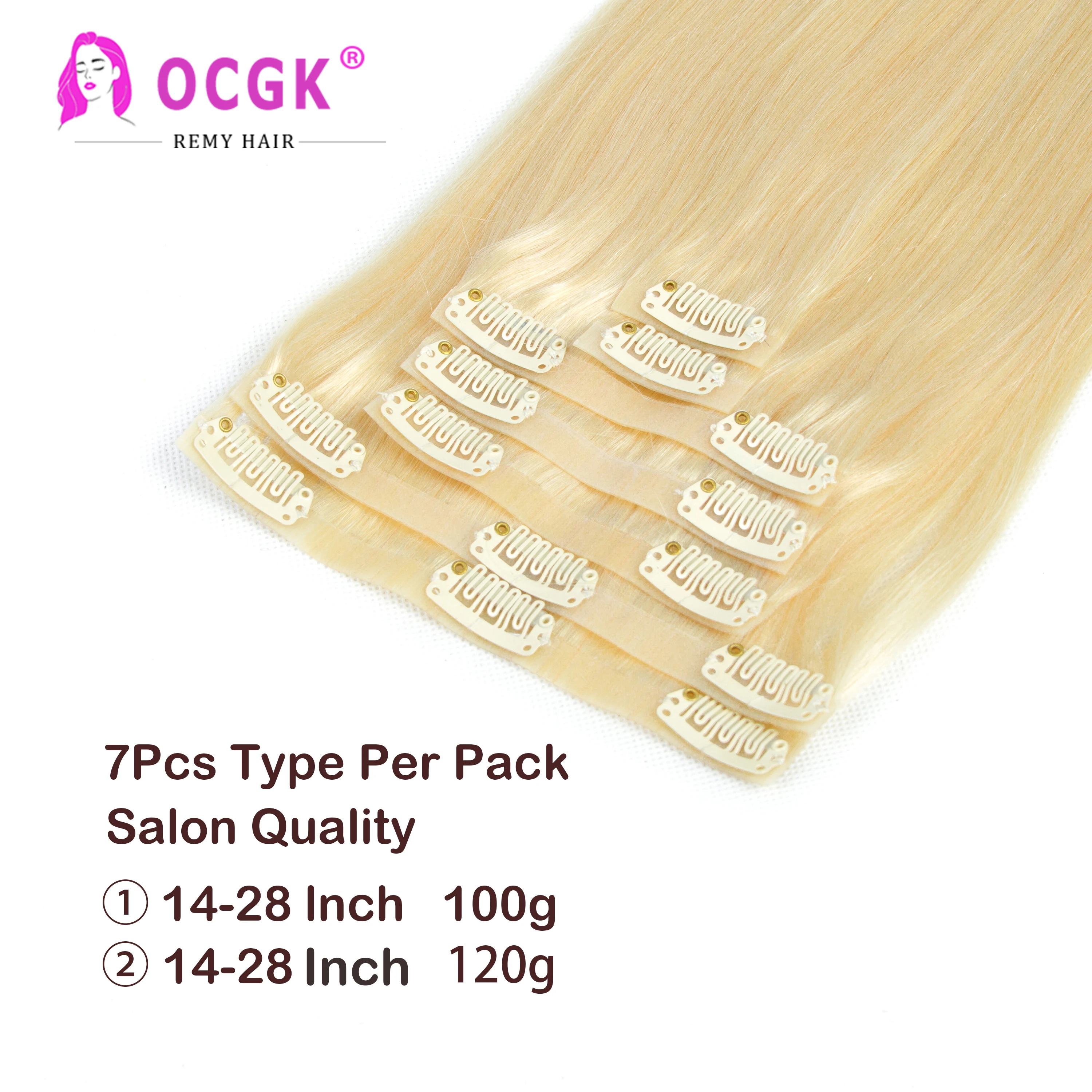 Extensiones de cabello humano Real para mujer, cabello con Clip de borde Pu Tn, recto, cabeza completa, Rubio blanqueador, 14-28 pulgadas, 120G, 7 unidades por juego