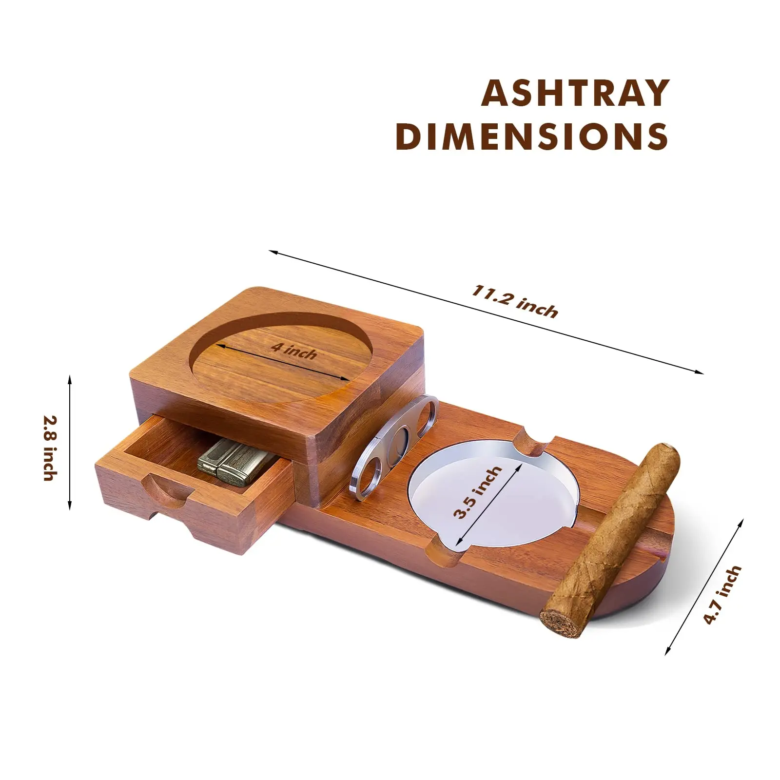 Cigar Ashtrays Wooden Cigar Holder with Cigar Cutter Whiskey Accessories Cigar Luxury Gifts Cigar Accessories for Men Christmas