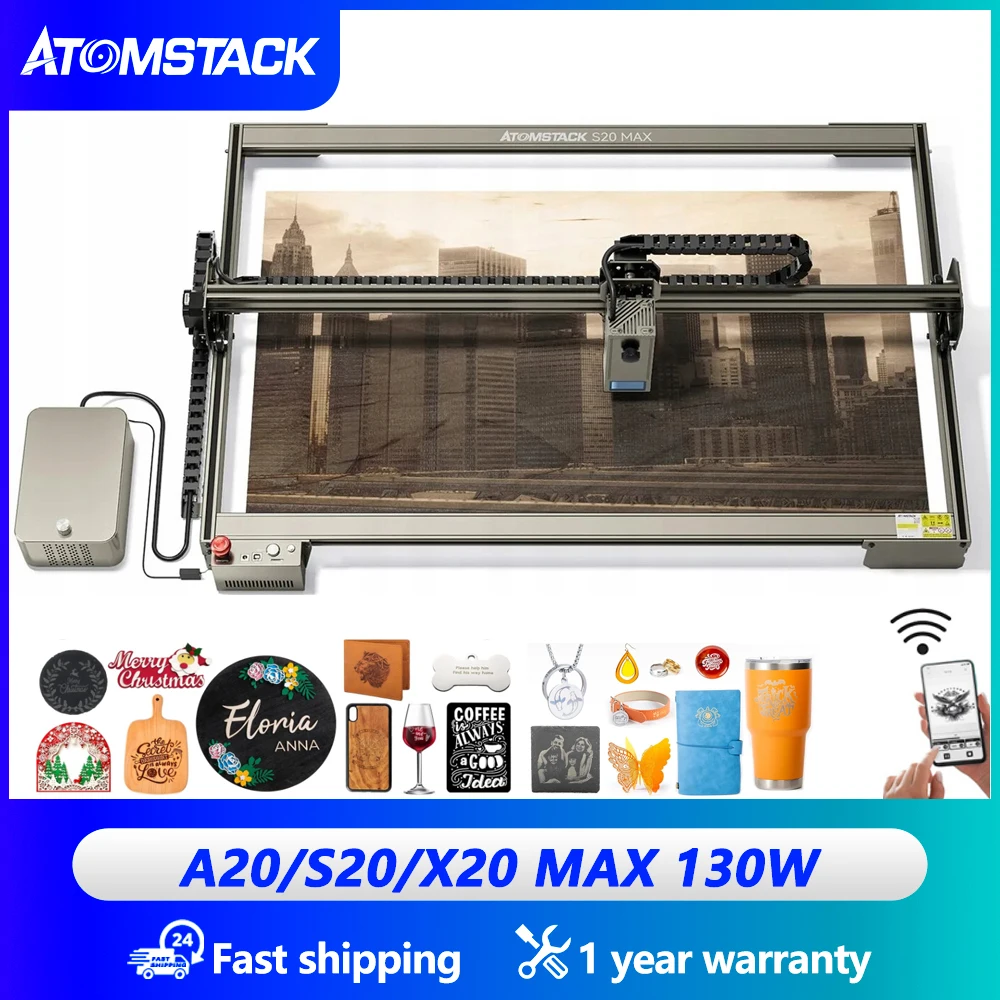 ATOMSTACK A20 S20 X20 MAX 130W macchina per incisione Laser doppia pompa macchina per la lavorazione del legno CNC in pelle di legno assistita ad