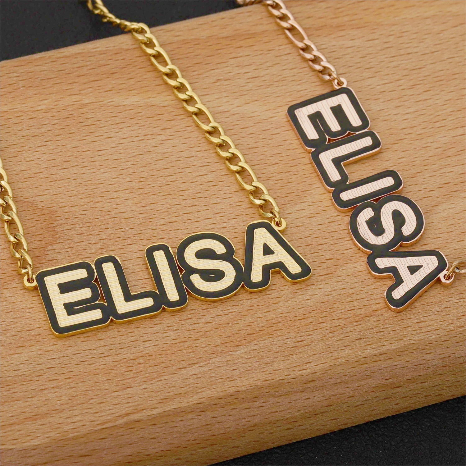 Simple Style Oil Stroked Customized Name Necklace Horizontal High Quality Stainless Steel Pendant Christmas Gift For Her And He