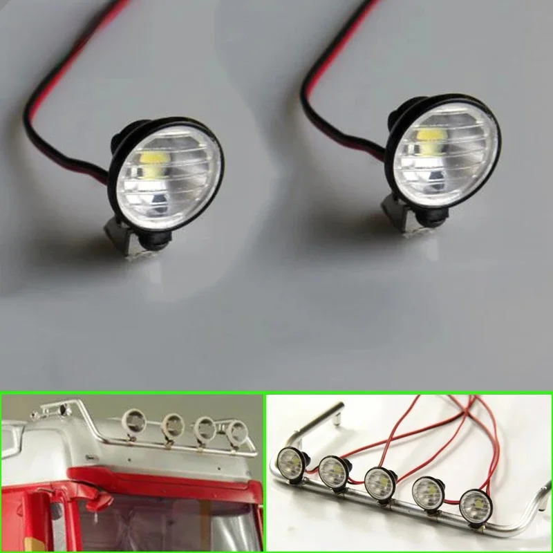 2 stuks Model Auto Metalen LED Ronde Spotlight Koepelverlichting voor 1/10 1/14 RC Auto TRX4 SCX10 Tamiya Truck Voor Scania Voor MAN Voor Volvo - afbeelding 2