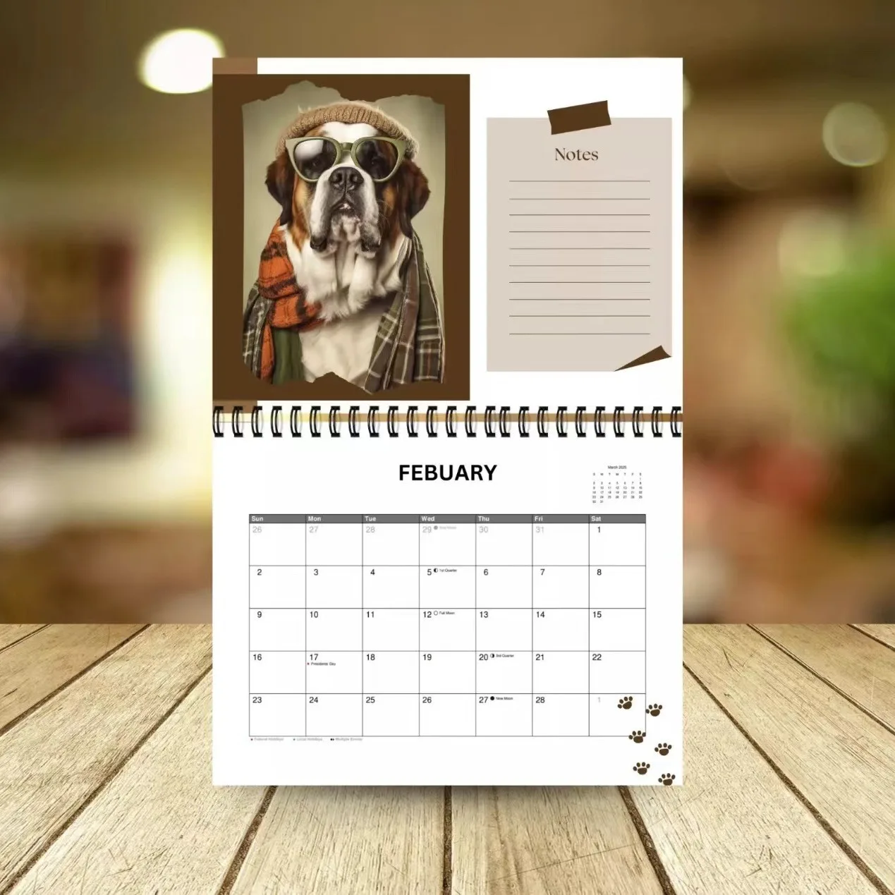 2025 English Desk Calendar Creative Calendar Cute Dog Stationery Office 12 Month Spiral Calendar For Dog Lovers Wall Calendar